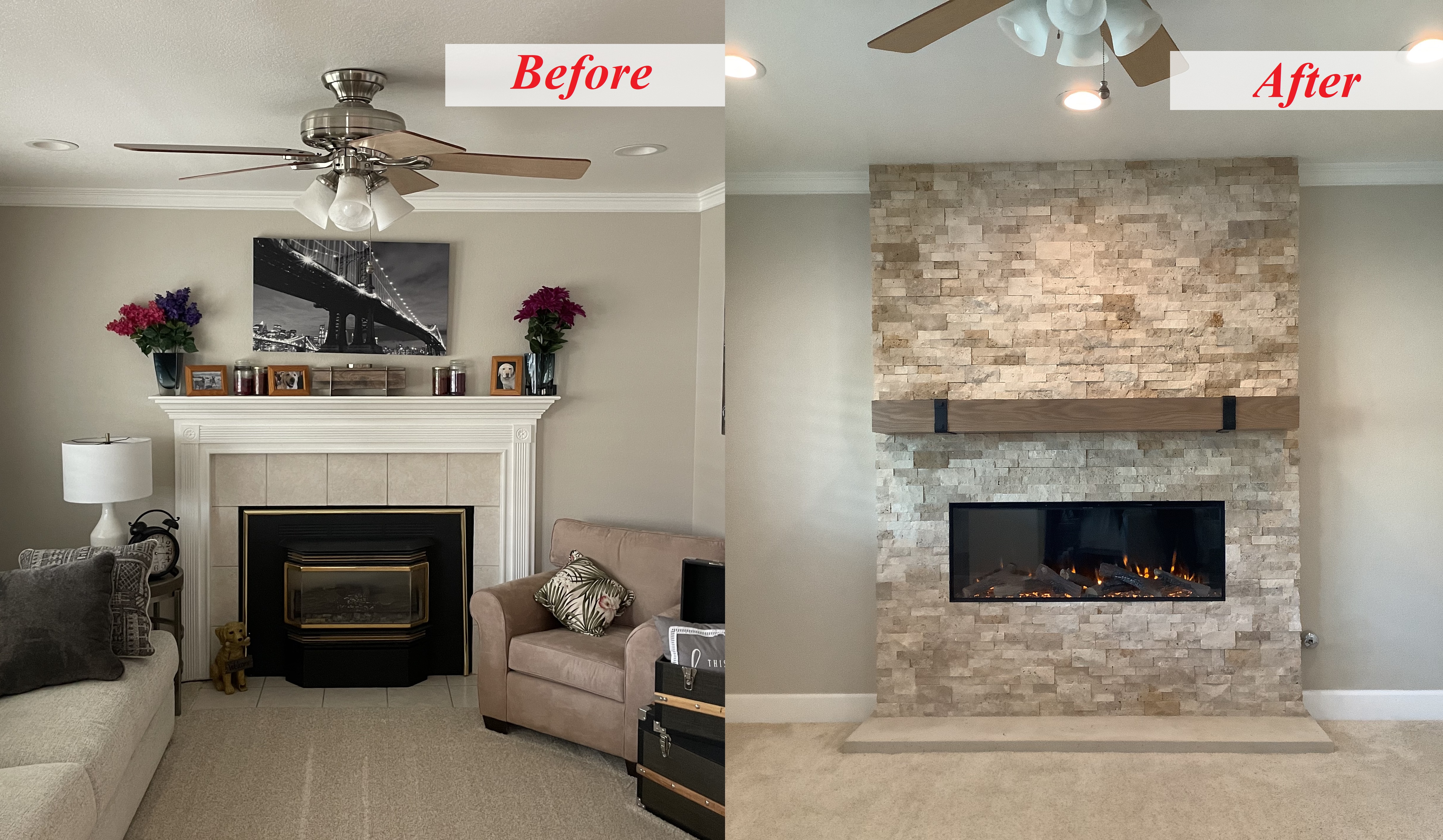 An elegant fireplace that was remodeled by Pacific Hearth & Home, Inc. in Rancho Cordova, CA