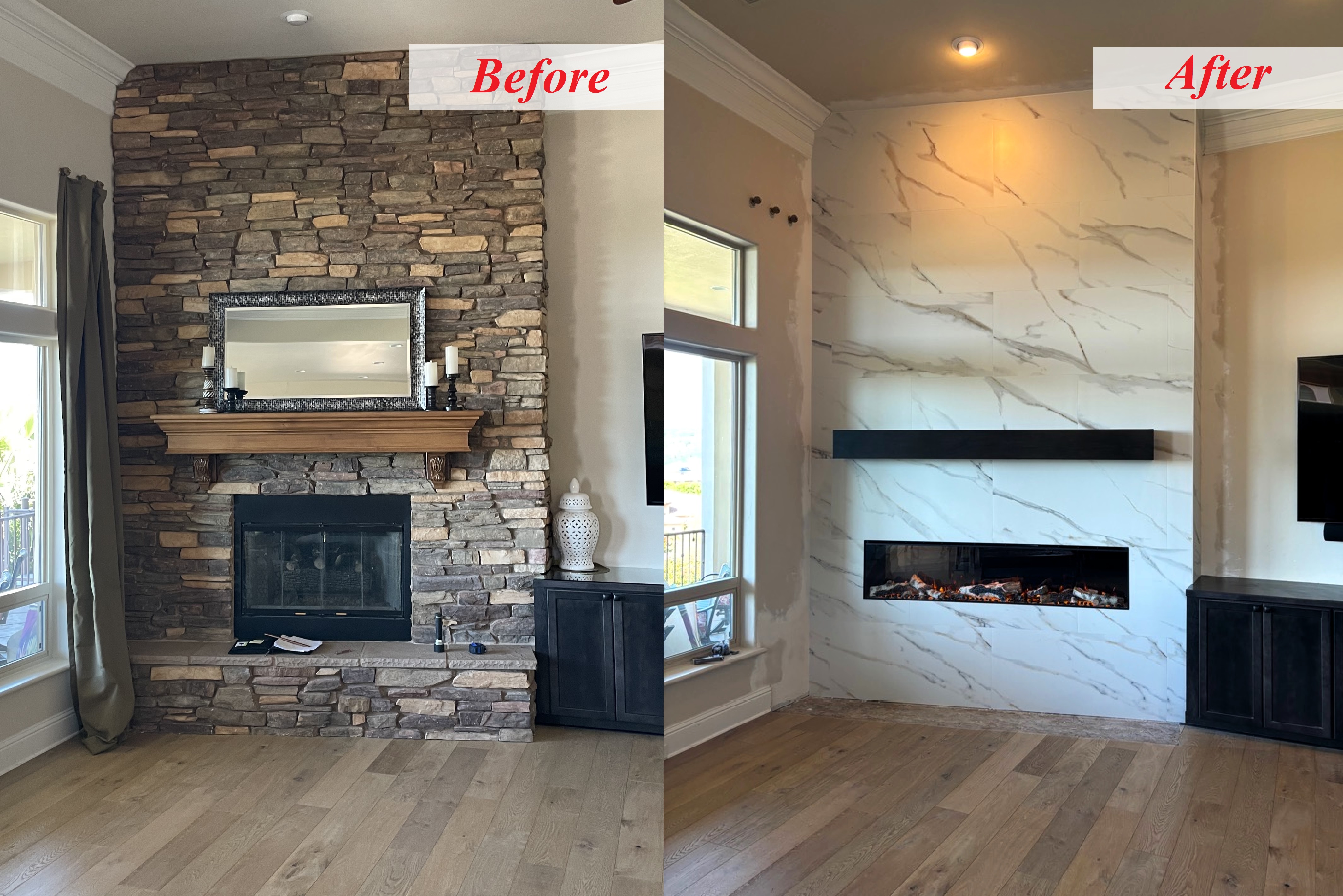 A fireplace in a living room that was installed by Pacific Hearth & Home, Inc. in Rancho Cordova, CA